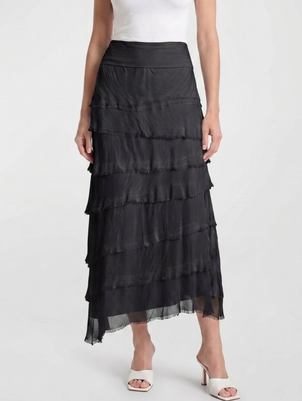Tina Stephens Whimsy Fairy Silk Tiered Asymmetrical Elisa Ruffle Maxi Skirt OS